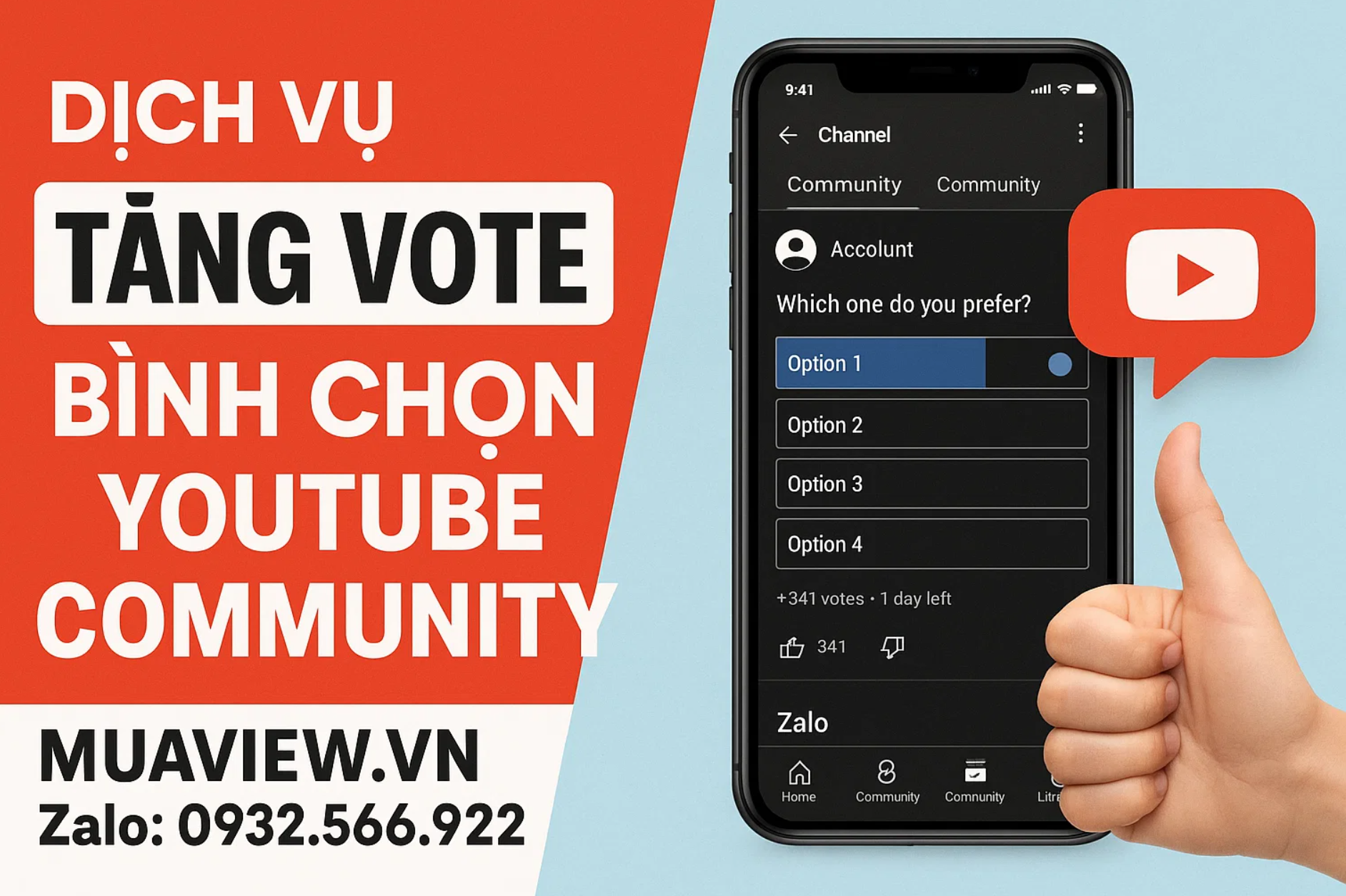Dịch vụ Tăng Vote Bình chọn Youtube Community - Dẫn Dắt Cộng Đồng 2026
